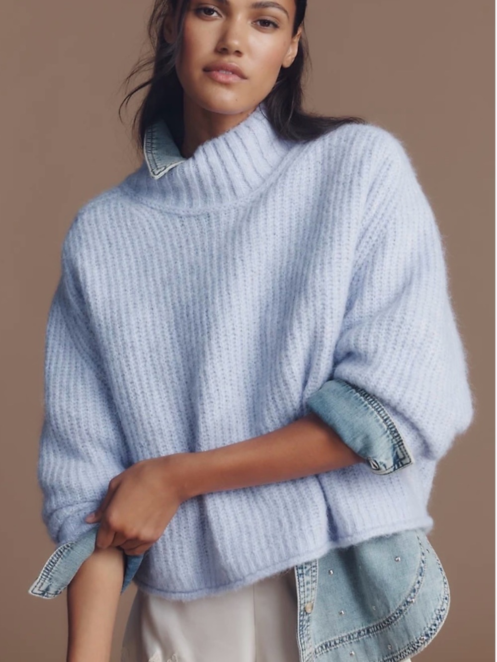 Anthropologie Pilcro The Dawn Mock Neck Chunky Knit Sweater Lilac 1X New - Picture 4 of 6